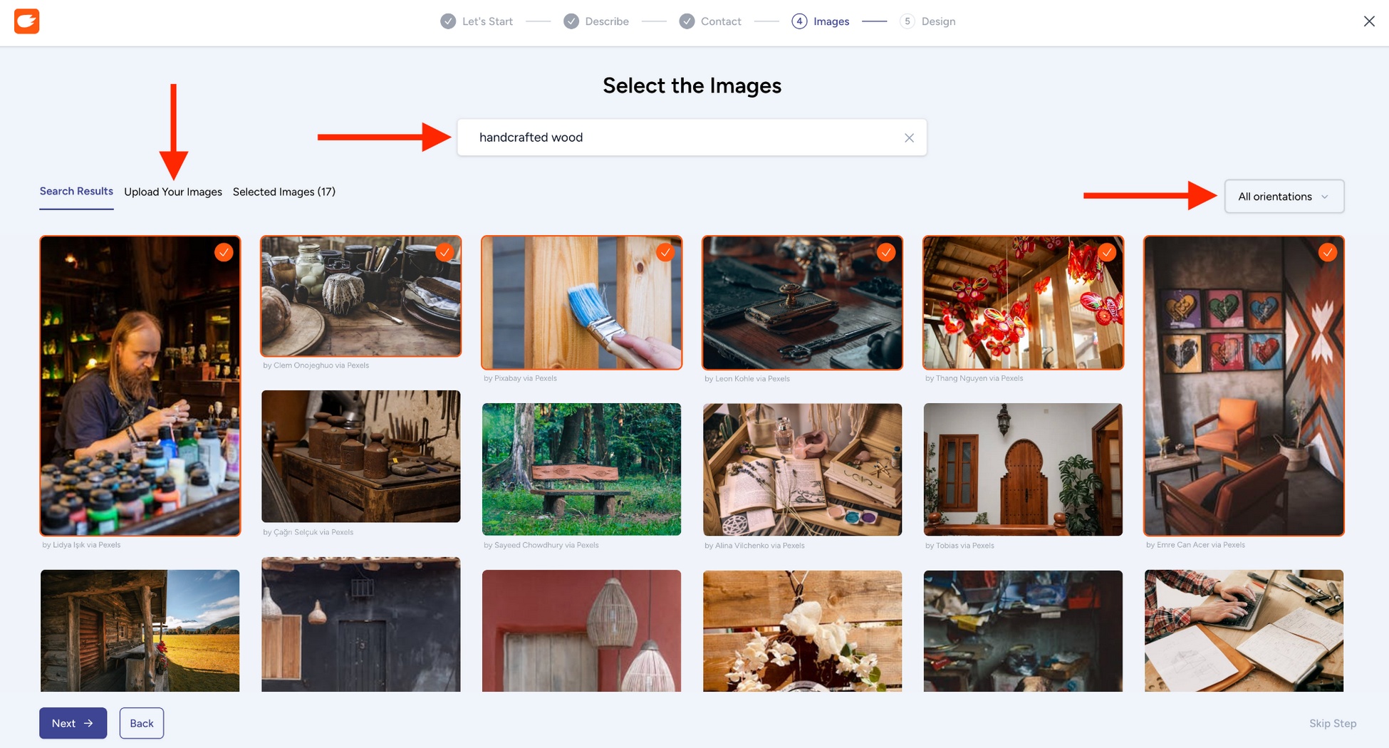 Choose images for your website.