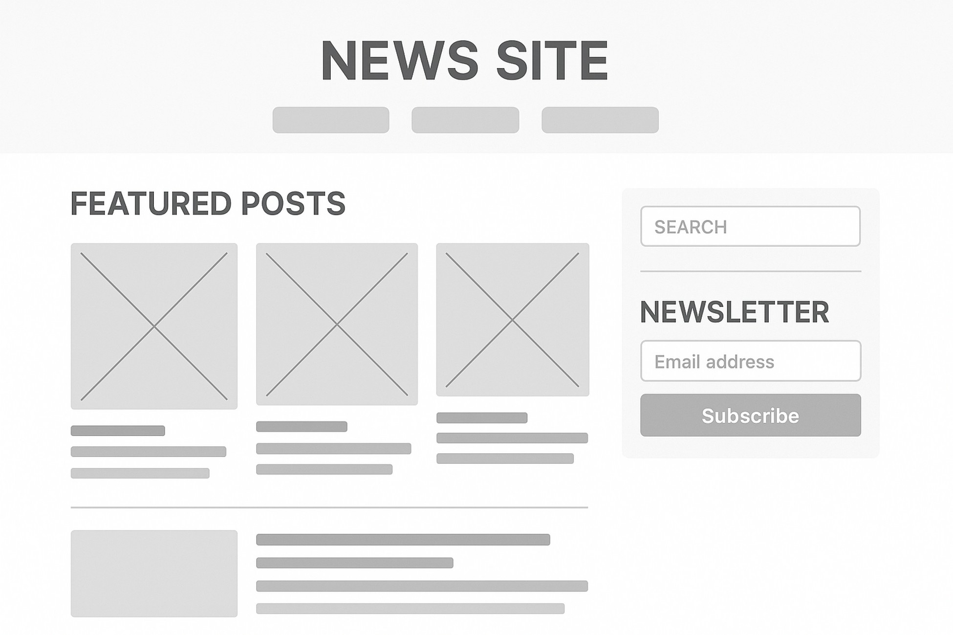 wireframe of a blog homepage