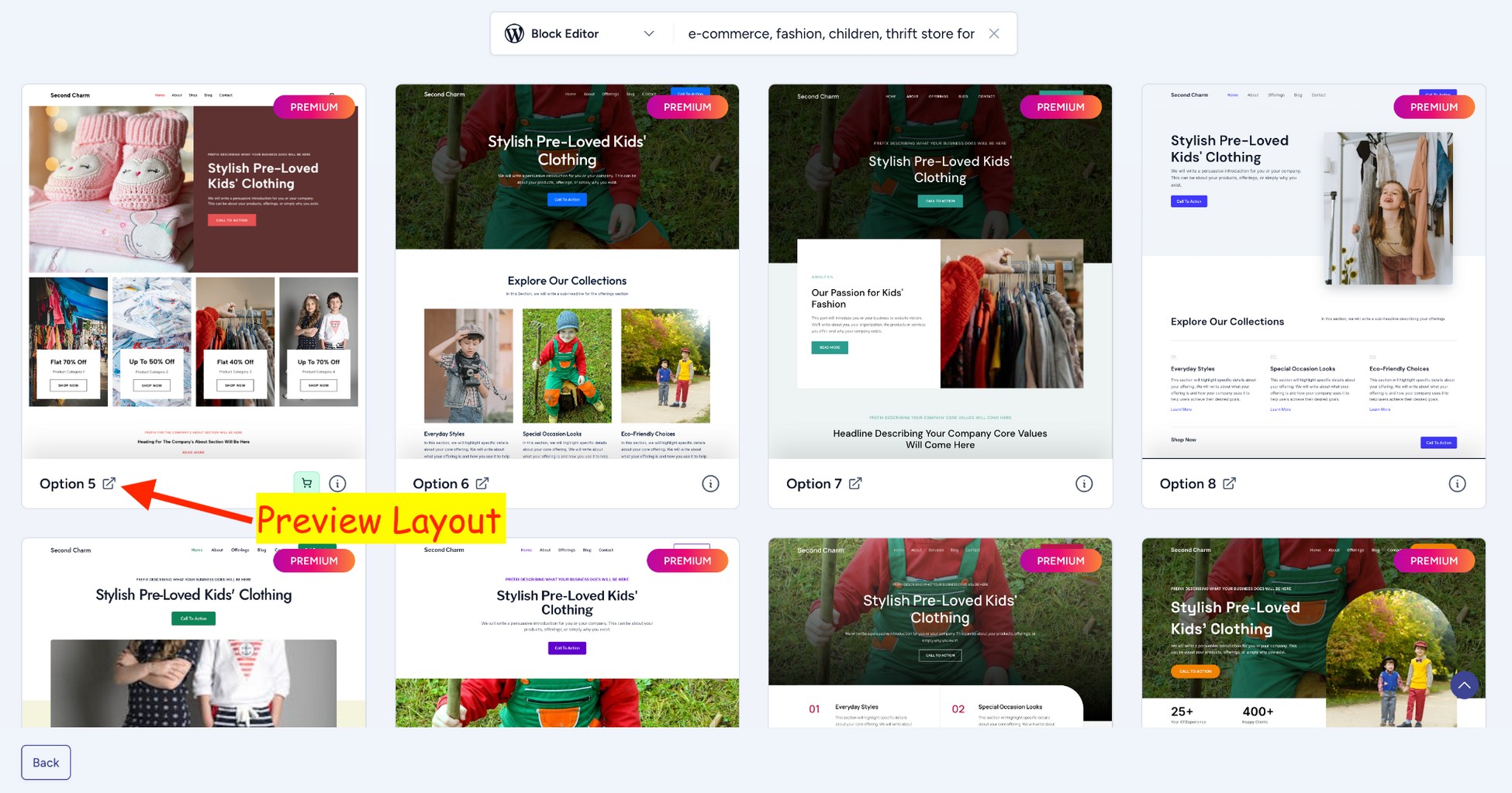 pick layout for the website